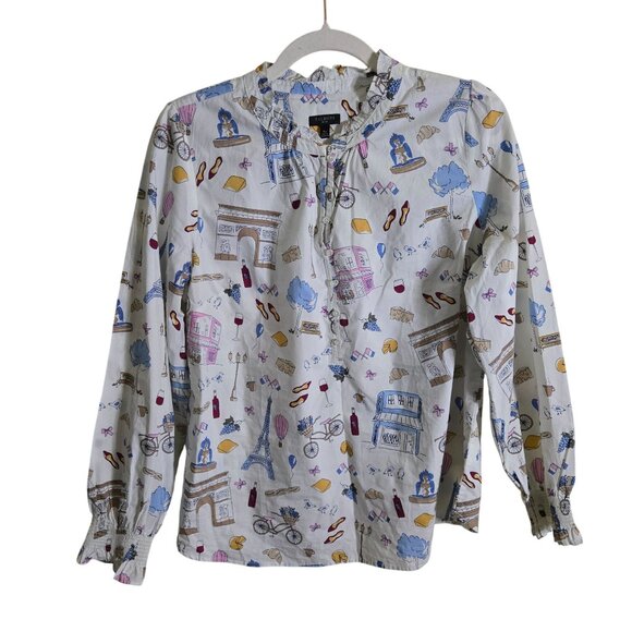 Talbots Paris Icons Ruffle Trim Popover Blouse Sustainable Cotton Size Lp - Picture 2 of 8